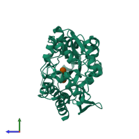 PDB entry 1mdq coloured by chain, side view.