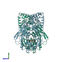 PDB entry 1mdt coloured by chain, side view.