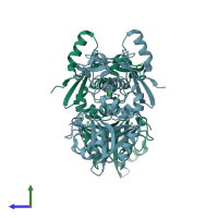 PDB entry 1mdw coloured by chain, side view.