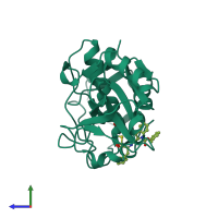 Monomeric assembly 1 of PDB entry 1me4 coloured by chemically distinct molecules, side view.