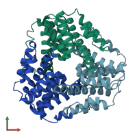 PDB entry 1me5 coloured by chain, front view.