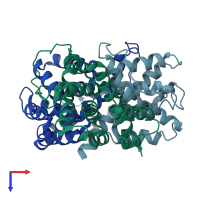 PDB entry 1me5 coloured by chain, top view.