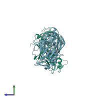 PDB entry 1me6 coloured by chain, side view.