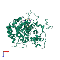 PDB entry 1me8 coloured by chain, top view.