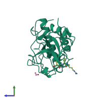 PDB entry 1meg coloured by chain, side view.