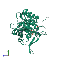 PDB entry 1mei coloured by chain, side view.