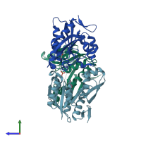 PDB entry 1mej coloured by chain, side view.