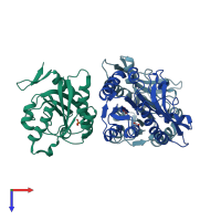 PDB entry 1mej coloured by chain, top view.