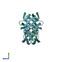 PDB entry 1mer coloured by chain, side view.