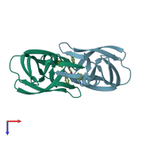 PDB entry 1mer coloured by chain, top view.