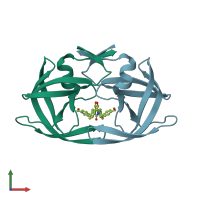 PDB entry 1mes coloured by chain, front view.