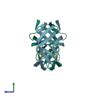 PDB entry 1met coloured by chain, side view.