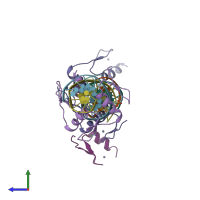 PDB entry 1mey coloured by chain, side view.