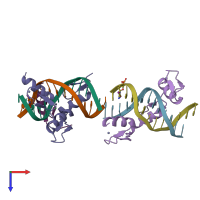 PDB entry 1mey coloured by chain, top view.