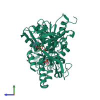 PDB entry 1mf0 coloured by chain, side view.