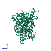 PDB entry 1mf1 coloured by chain, side view.