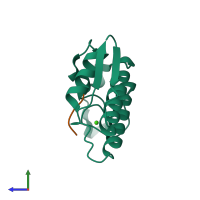 PDB entry 1mf4 coloured by chain, side view.