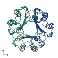 PDB entry 1mfi coloured by chain, front view.