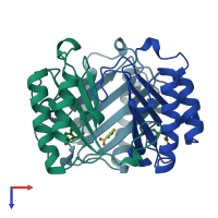 PDB entry 1mfi coloured by chain, top view.