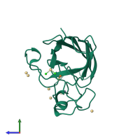 PDB entry 1mfm coloured by chain, side view.