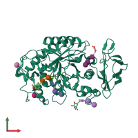 PDB entry 1mfu coloured by chain, front view.