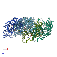 PDB entry 1mg0 coloured by chain, top view.
