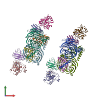 PDB entry 1mg2 coloured by chain, front view.