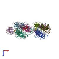 PDB entry 1mg3 coloured by chain, top view.