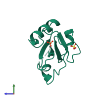 PDB entry 1mg4 coloured by chain, side view.