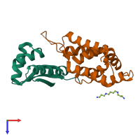PDB entry 1mg9 coloured by chain, top view.