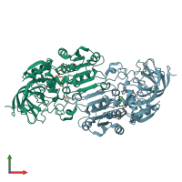 PDB entry 1mgo coloured by chain, front view.