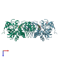 PDB entry 1mgo coloured by chain, top view.