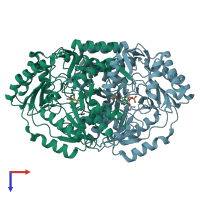 PDB entry 1mgv coloured by chain, top view.