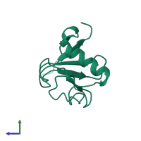 PDB entry 1mgw coloured by chain, side view.