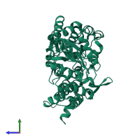 PDB entry 1mh4 coloured by chain, side view.