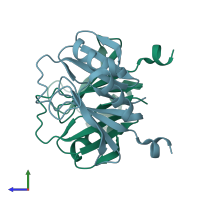 PDB entry 1mh6 coloured by chain, side view.