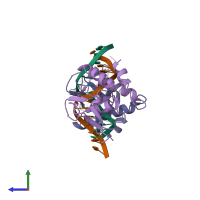 PDB entry 1mhd coloured by chain, side view.