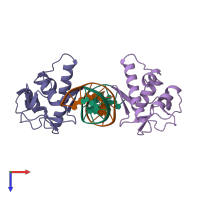 PDB entry 1mhd coloured by chain, top view.