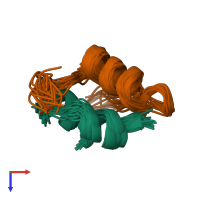 PDB entry 1mhj coloured by chain, ensemble of 20 models, top view.