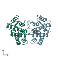 PDB entry 1mhq coloured by chain, front view.