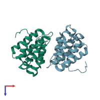 PDB entry 1mhq coloured by chain, top view.