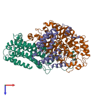 PDB entry 1mhy coloured by chain, top view.