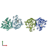 PDB entry 1mi3 coloured by chain, front view.