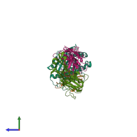 PDB entry 1mi5 coloured by chain, side view.