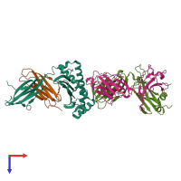 PDB entry 1mi5 coloured by chain, top view.