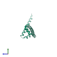 PDB entry 1mi7 coloured by chain, side view.