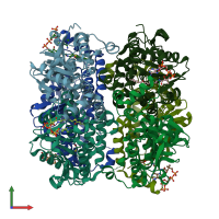 PDB entry 1mj3 coloured by chain, front view.