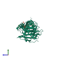 PDB entry 1mja coloured by chain, side view.