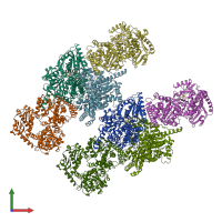 PDB entry 1mjg coloured by chain, front view.