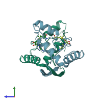 PDB entry 1mjl coloured by chain, side view.
